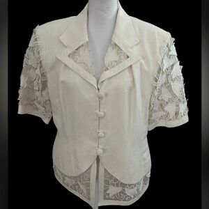 Orlando Rossi Jacket Womens 16 Ivory Short Decorative Sleeve Button Up Lined